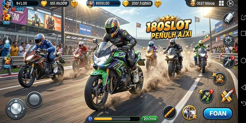 Tampilan gameplay seru balapan motor dalam 180SLOT.
