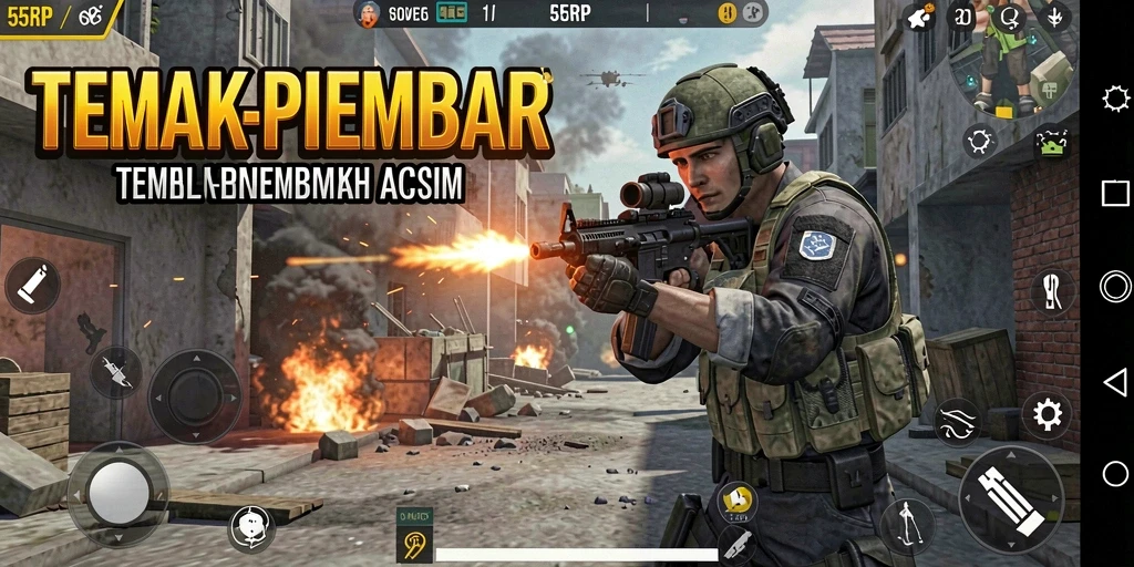 Tampilan utama gameplay 55RP dengan aksi tembak-menembak yang mendebarkan.