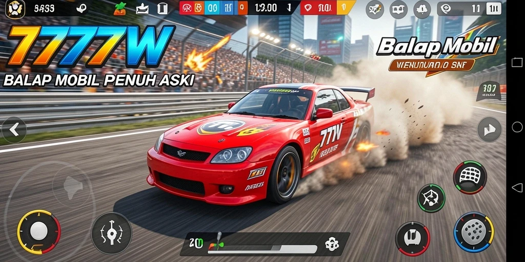 Gameplay beraksi di 7777W dengan mobil balap yang seru.