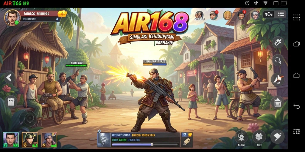 Screenshot gameplay AIR168 menampilkan interaksi karakter dalam simulasi kehidupan.