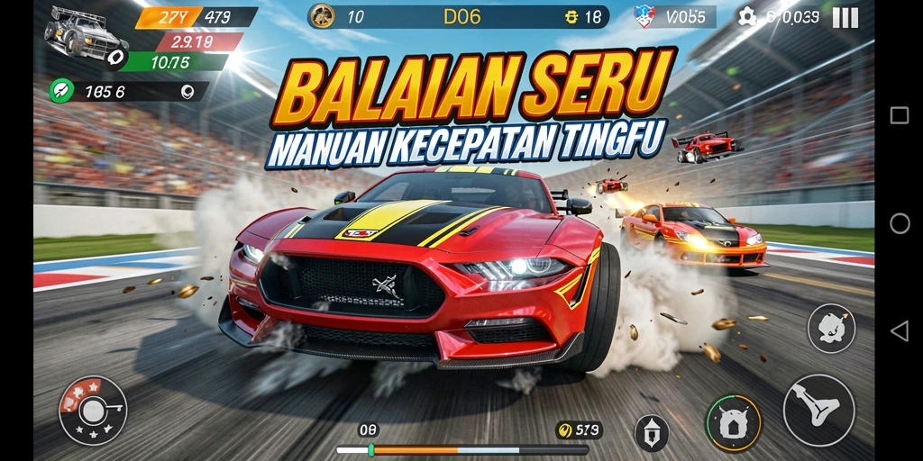 Tampilan gameplay D06 yang memukau dalam balapan cepat.