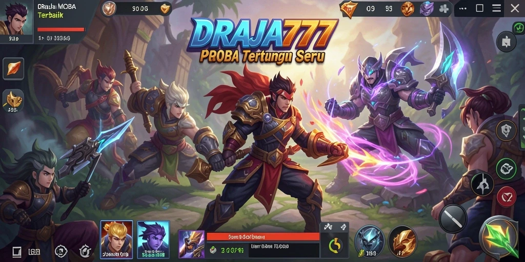 Screenshot gameplay seru dari DRAJA777 dengan aksi MOBA yang intens.