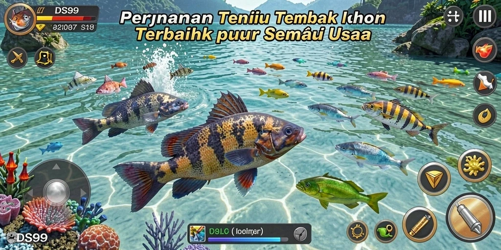 Screenshot gameplay DS99 yang penuh aksi menembak ikan.