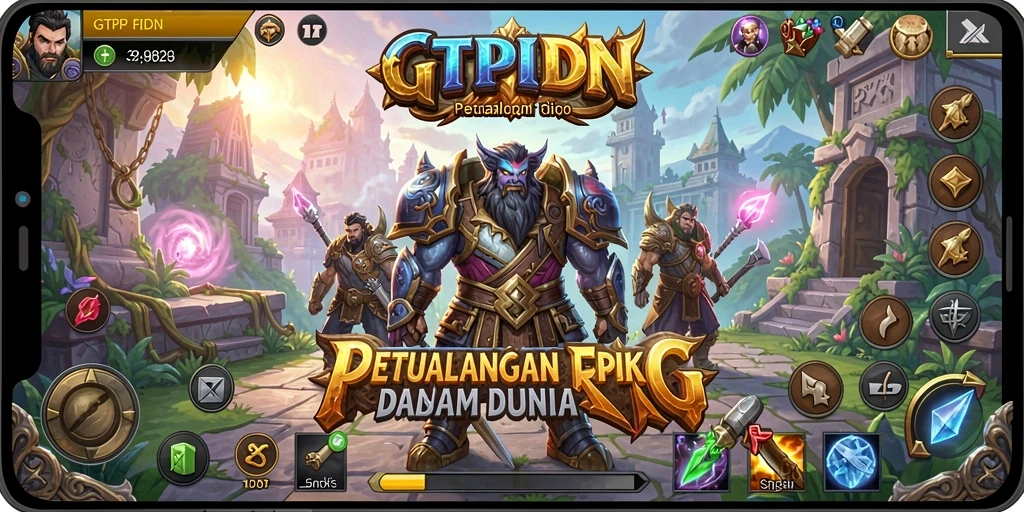 Screenshot gameplay GTPIDN yang menampilkan karakter dalam pertempuran strategi.