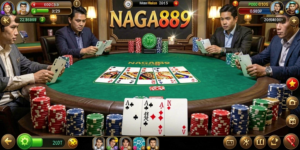 Tangkapan layar gameplay NAGA889 yang menampilkan keseruan permainan Poker.
