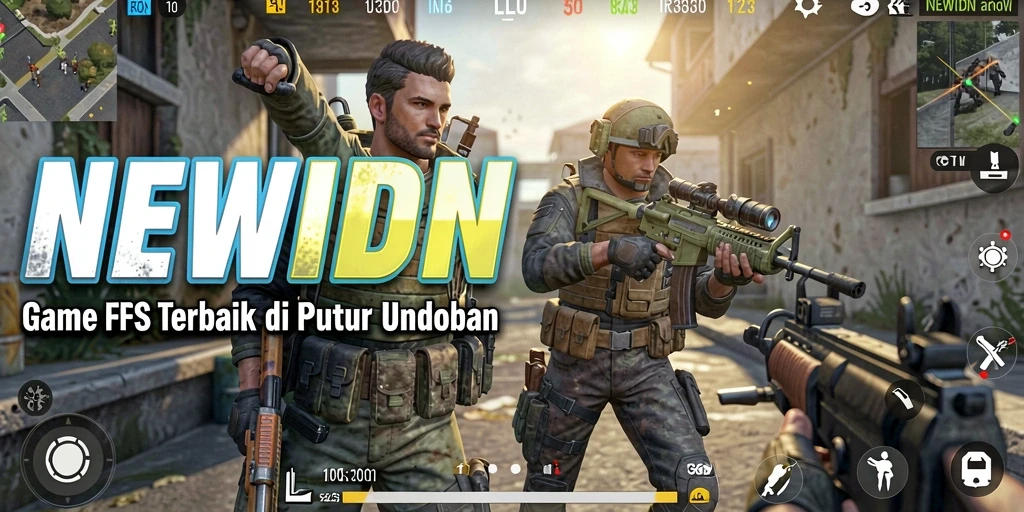 Tangkapan layar utama dari gameplay NEWIDN menampilkan aksi menembak yang mendebarkan.