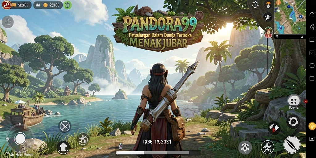 Screenshot gameplay menampilkan karakter utama menjelajahi dunia terbuka PANDORA99.
