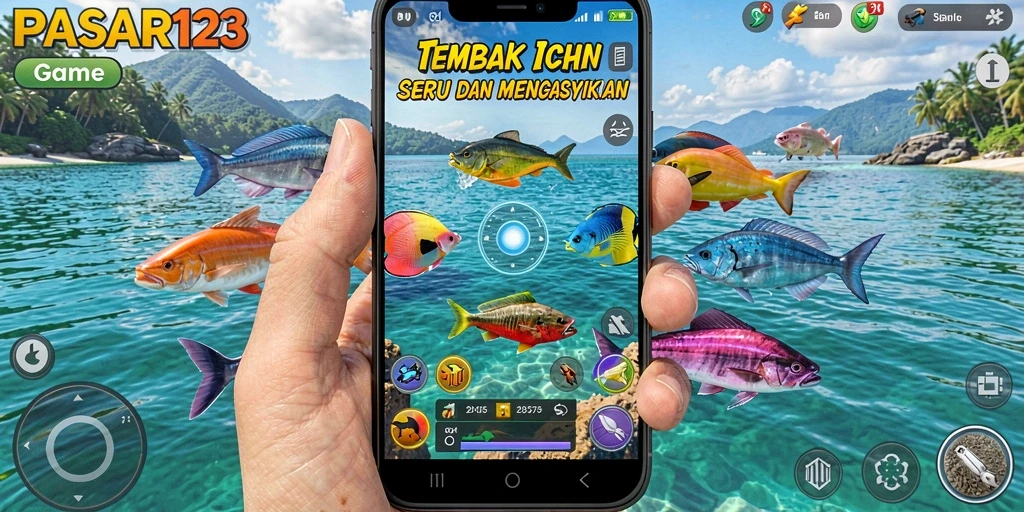 Screenshot dari gameplay PASAR123 yang menampilkan aksi menembak ikan.
