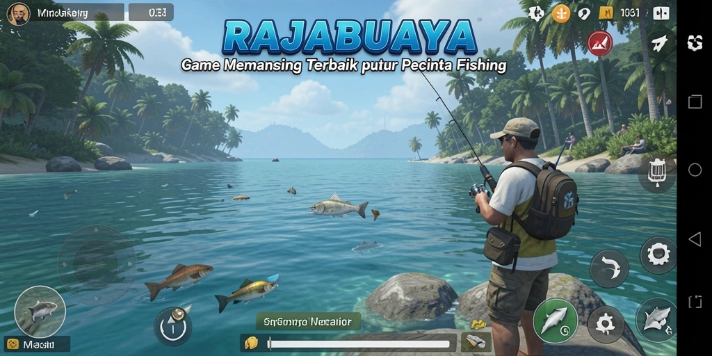 Screenshot gameplay RAJABUAYA menampilkan aksi memancing menarik.