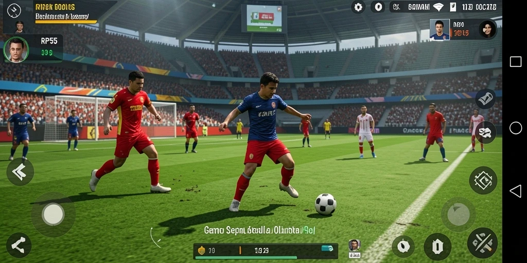 Tampilan gameplay RP55 yang mendebarkan dalam aksi sepak bola.