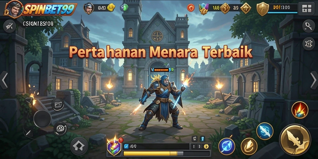 Tampilan gameplay SPINBET99 dengan menara pertahanan yang strategis.