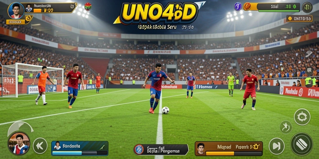 Screenshot permainan UNO4D menampilkan aksi sepak bola yang mendebarkan.