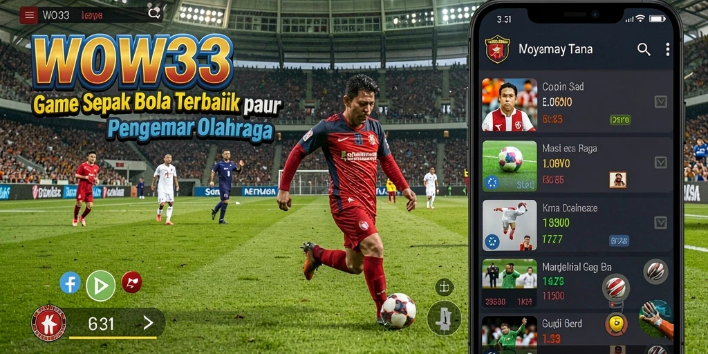 Tangkapan layar utama WOW33 menampilkan aksi permainan sepak bola yang seru.