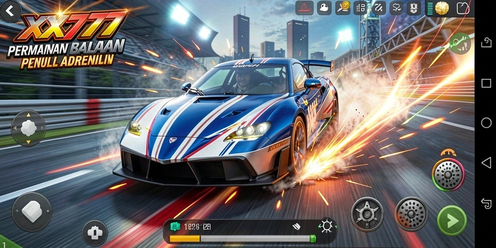 Screenshot menunjukkan aksi balapan mendebarkan di XXX777.